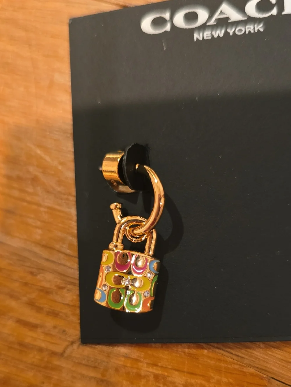 Coach Gold-Tone Key & Padlock Charm Earrings with Multicolor Enamel & Dustbag - Picture 3 of 5